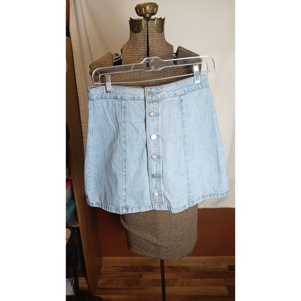 PacSun Light Wash Denim Button Front Mini Skirt Size 27 A-Line Blue Jean Skirt